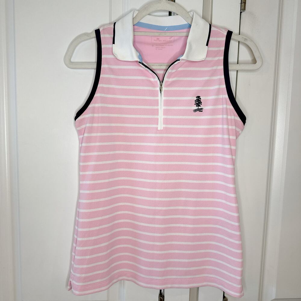 PETER MILLAR Chrissie Performance Sleeveless Polo Tank Pink White | Small